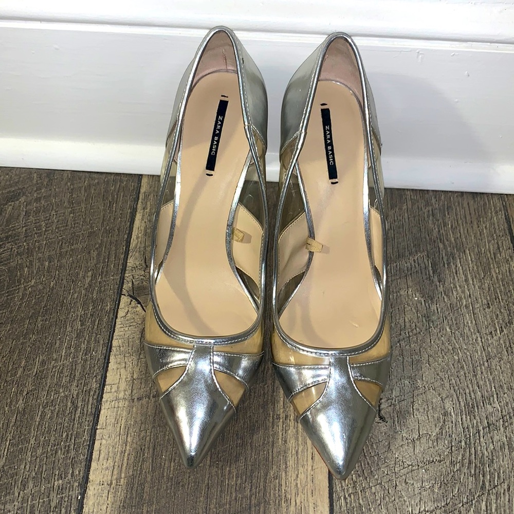 Zara sliver and clear cut-out pumps
